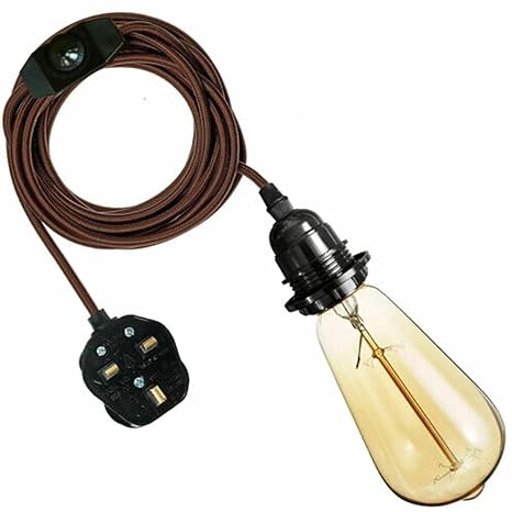 2M Plug-in Vintage E27 Dimmer Switch Fabric Pendant Light Holder with FREE BULB ~1267