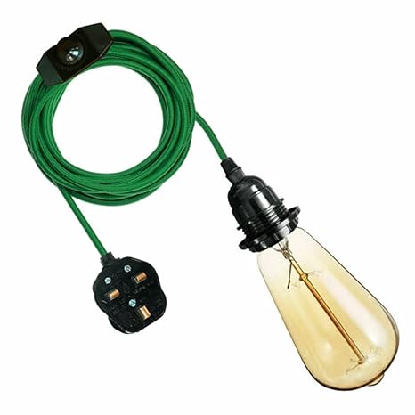 2M Plug-in Vintage E27 Dimmer Switch Fabric Pendant Light Holder with FREE BULB ~1267